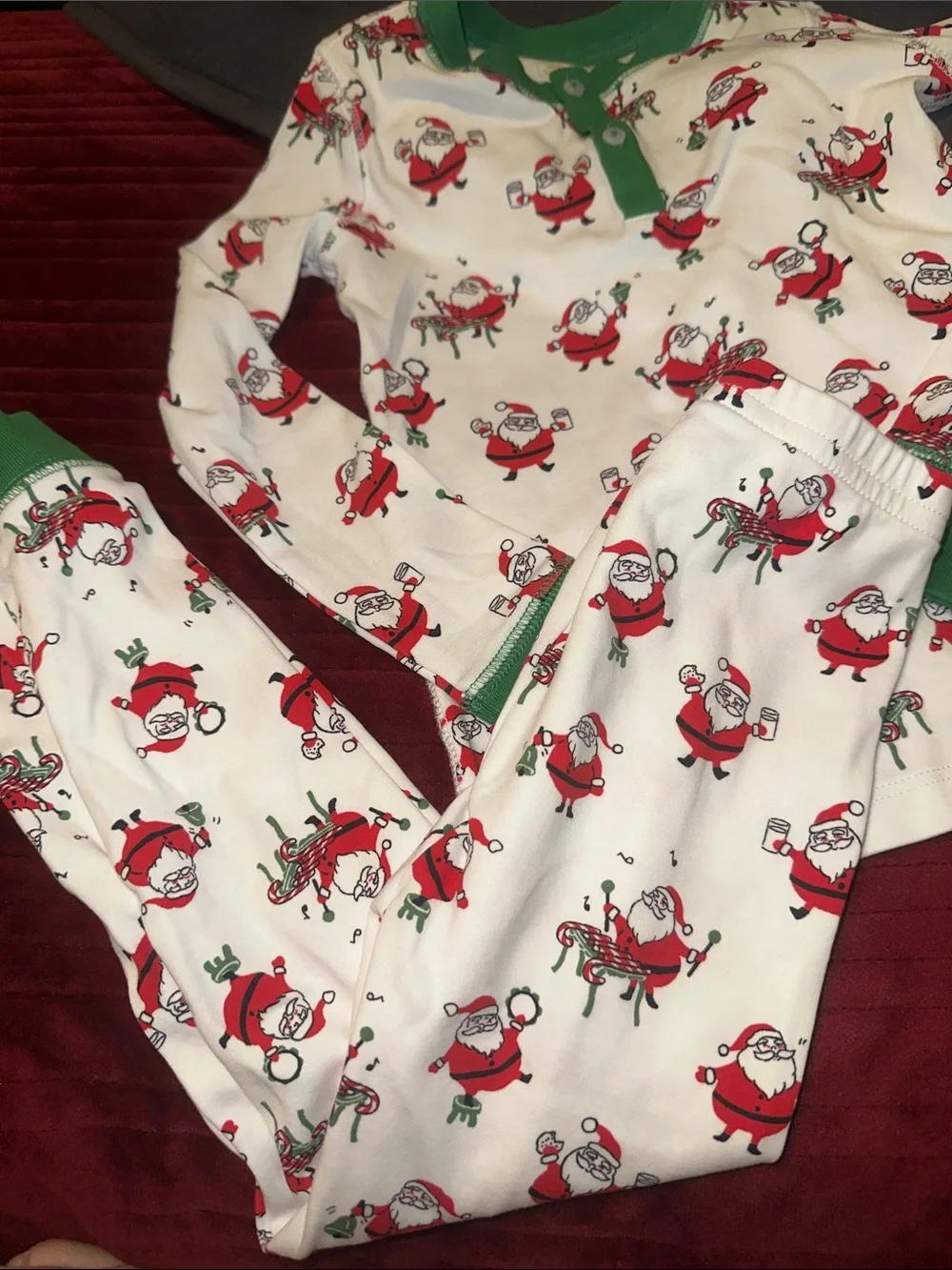 The Beaufort Bonnet company Santa sing along pj 4t White & Red with Green Trim